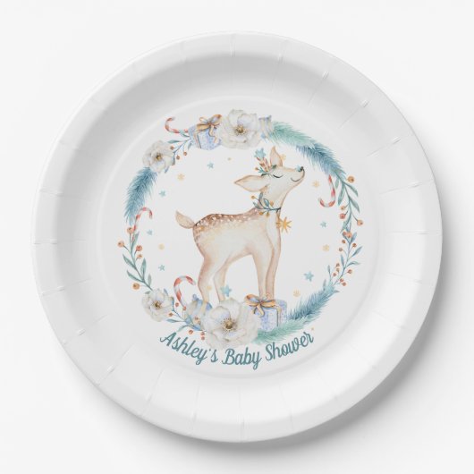 Schattige Winter Woodland Baby shower Papieren Bordje (Voorkant)