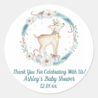 Schattige Winter Woodland Baby shower Ronde Sticker