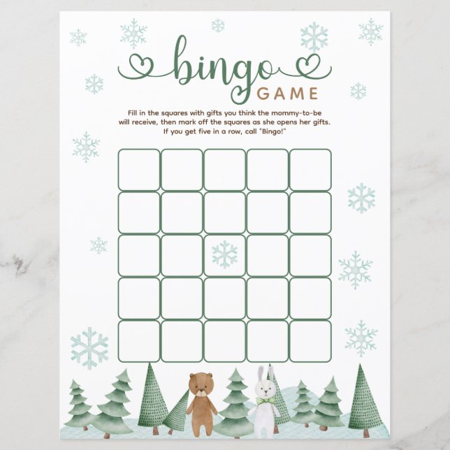 Schattige Winter Woodland Dier Thema Bingogame (Voorkant)