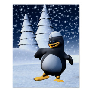 Schattige Winter Zeeman Pinguïn Sneeuw Vakantie Ku Perfect Poster