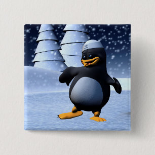 Schattige Winter Zeeman Pinguïn Sneeuw Vakantie Ku Vierkante Button 5,1 Cm