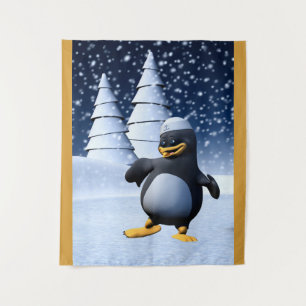 Schattige Winter Zeeman Pinguïn Sneeuw Vakantie Ku Wandkleed