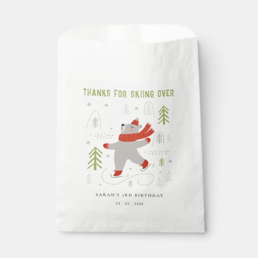 Schattige winterbos Beer Ski Wilde leeftijd Kinder Bedankzakje (Voorkant)