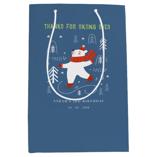 Schattige winterbos Beer Ski Wilde leeftijd Kinder Medium Cadeauzakje (Voorkant)