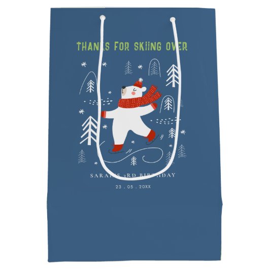 Schattige winterbos Beer Ski Wilde leeftijd Kinder Medium Cadeauzakje (Achterkant)