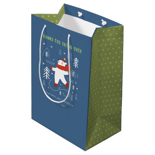 Schattige winterbos Beer Ski Wilde leeftijd Kinder Medium Cadeauzakje (Achterkant Gekanteld)