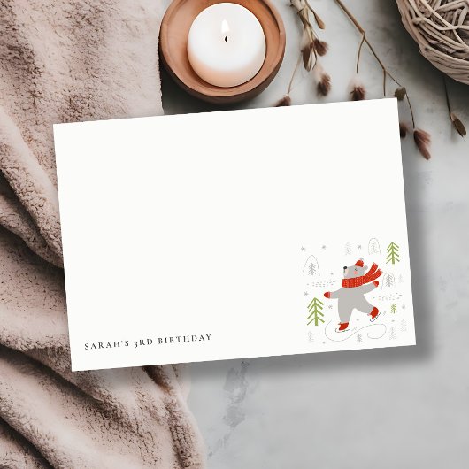 Schattige winterbos Beer Ski Wilde leeftijd Kinder Notitiekaartje