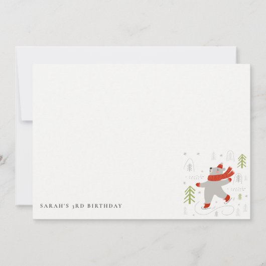 Schattige winterbos Beer Ski Wilde leeftijd Kinder Notitiekaartje (Voorkant)