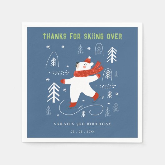 Schattige winterbos Beer Ski Wilde leeftijd Kinder Servet (Voorkant)