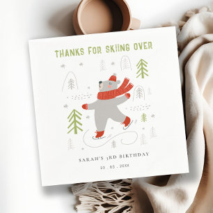 Schattige winterbos Beer Ski Wilde leeftijd Kinder Servet