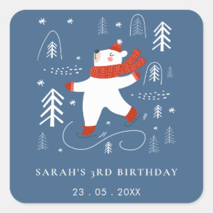 Schattige winterbos Beer Ski Wilde leeftijd Kinder Vierkante Sticker