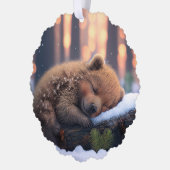 Schattige winterbruin Beer slapen op een log Ornament Kaart (Links)