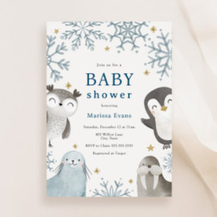 Schattige winterdieren Baby shower uitnodiging