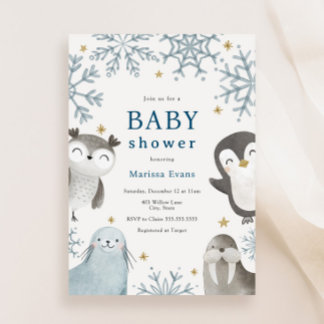 Schattige winterdieren Baby shower uitnodiging