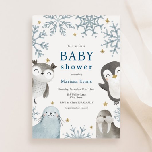 Schattige winterdieren Baby shower uitnodiging