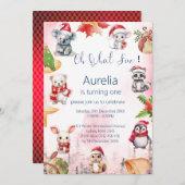 Schattige winterdieren jarig kaart (Voorkant / Achterkant)