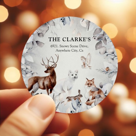 Schattige winterdieren kerst retouradres ronde sticker