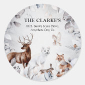 Schattige winterdieren kerst retouradres ronde sticker (Voorkant)