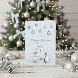 Schattige Winterdieren Zachte Blauwe Arctisch Feestdagen Kaart