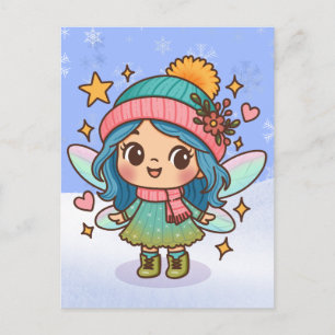Schattige Winterfee Kawaii Pastel Fantasie Kunst Briefkaart