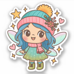 Schattige Winterfee Kawaii Pastel Fantasie Kunst Sticker