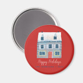 Schattige Winterhuis Dorp Rode Kerstmis Magneet (Voorkant / Achterkant)