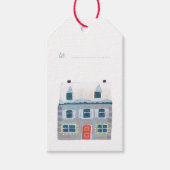 Schattige winterhuis dorp scène kerst cadeaulabel (Voorkant)