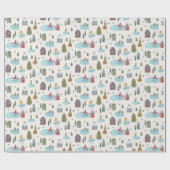 Schattige winterhuis dorp scène kerst cadeaupapier (Vlak)