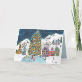 Schattige winterhuis dorp scène kerst feestdagen kaart (Voorkant)