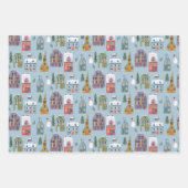 Schattige winterhuis dorp scène kerst inpakpapier vel (Voorkant)