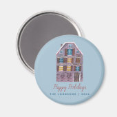 Schattige winterhuis dorp scène kerst magneet (Voorkant / Achterkant)