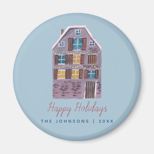 Schattige winterhuis dorp scène kerst magneet (Voorkant)