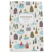 Schattige winterhuis dorp scène kerst medium cadeauzakje (Voorkant)