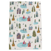 Schattige winterhuis dorp scène kerst medium cadeauzakje (Achterkant)