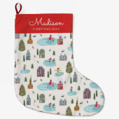 Schattige Winterhuis Dorp Schaatsen Scène Kerstmis Grote Kerstsok (Voorkant)