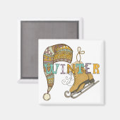 Schattige winterijs schaatsen gebreide kous pet gr magneet (Voorkant / Achterkant)