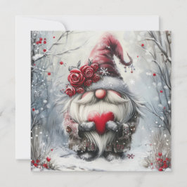 Schattige Winterkabouter met Rode Hart Feestdagenkaart