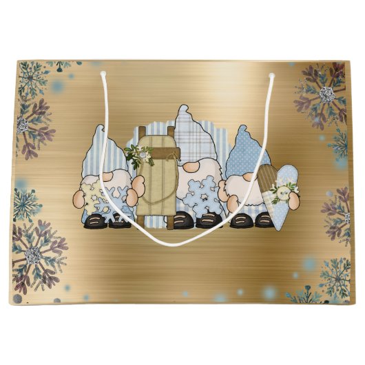 Schattige Winterkabouters Goud Groot Cadeauzakje (Voorkant)