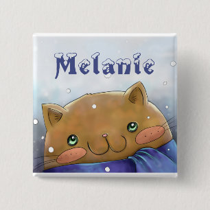 Schattige Winterkat Kerstmis Persoonlijk Vierkante Button 5,1 Cm
