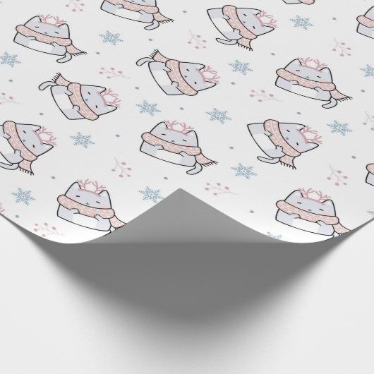 Schattige winterkattenpatroon met sjaals en sneeuw cadeaupapier (Hoek)