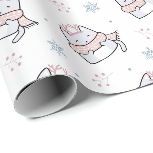 Schattige winterkattenpatroon met sjaals en sneeuw cadeaupapier (Rol Hoek)