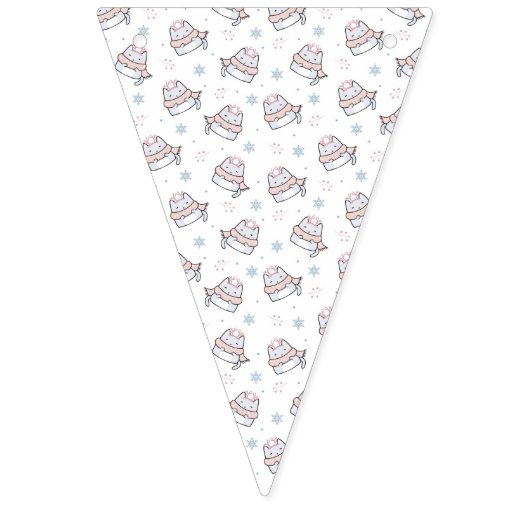 Schattige winterkattenpatroon met sjaals en sneeuw vlaggetjes (Eerste vlag)