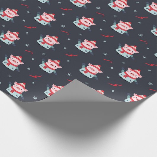 Schattige winterkerstvarken cadeaupapier (Hoek)