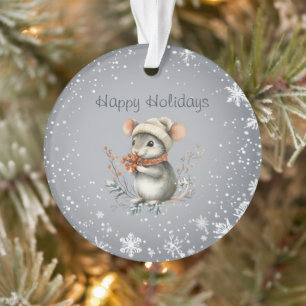 Schattige Wintermuis met Bessen Ornament