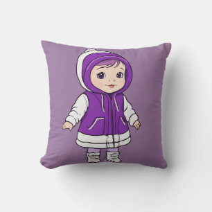 Schattige winterpeuter: Paarse Parka Cartoon Kussen