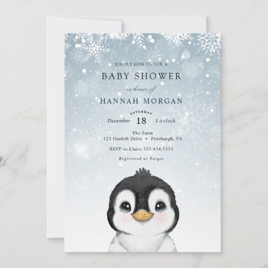 Schattige Winterpinguïn Baby shower uitnodiging (Voorkant)
