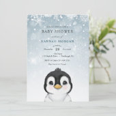 Schattige Winterpinguïn Baby shower uitnodiging (Staand voorkant)