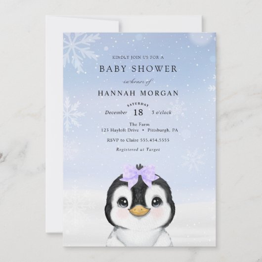 Schattige Winterpinguïn Baby shower uitnodiging (Voorkant)