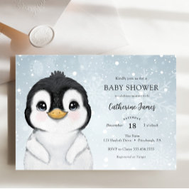 Schattige Winterpinguïn Baby shower uitnodiging