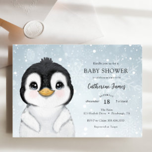 Schattige Winterpinguïn Baby shower uitnodiging